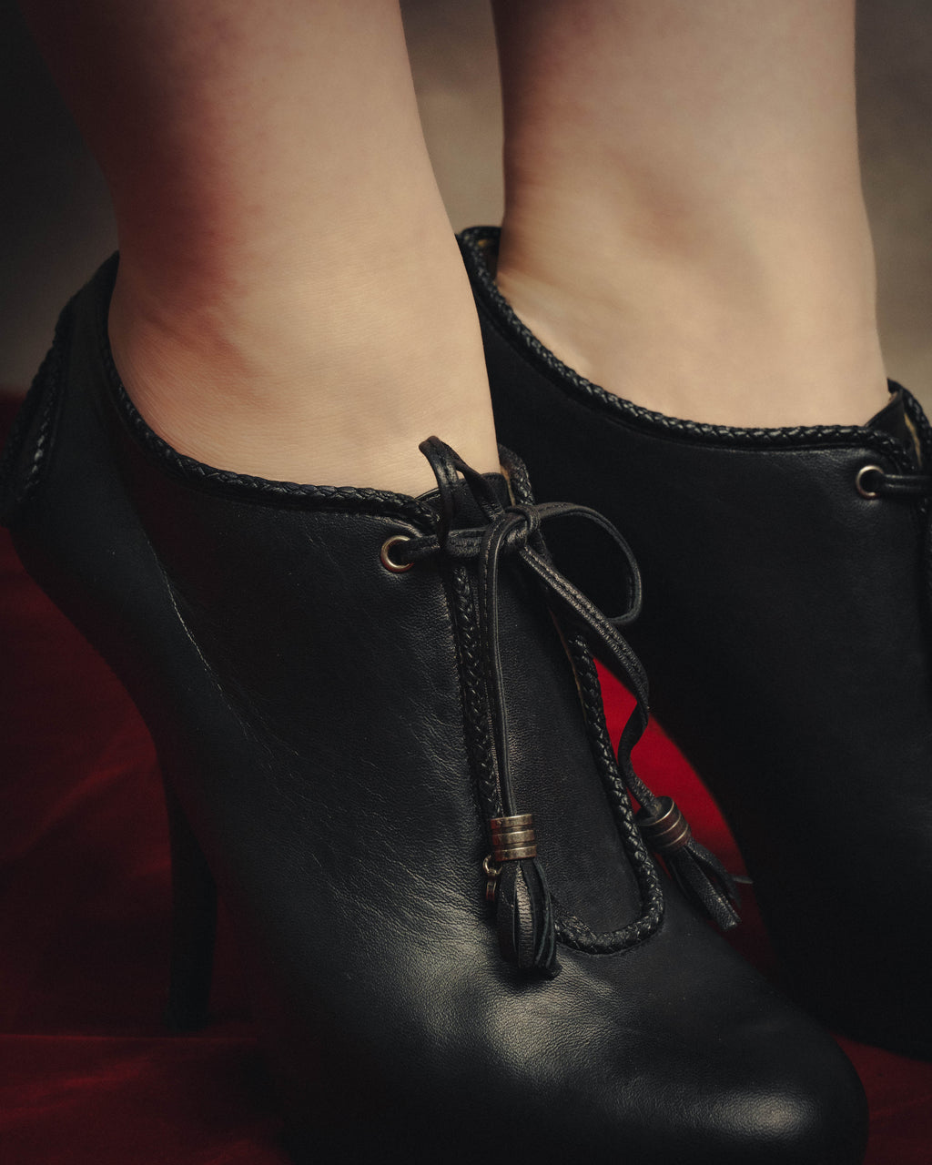 -SPECIAL- “Christian Dior” 00’s Ornate metal heel lace-up ankle boots