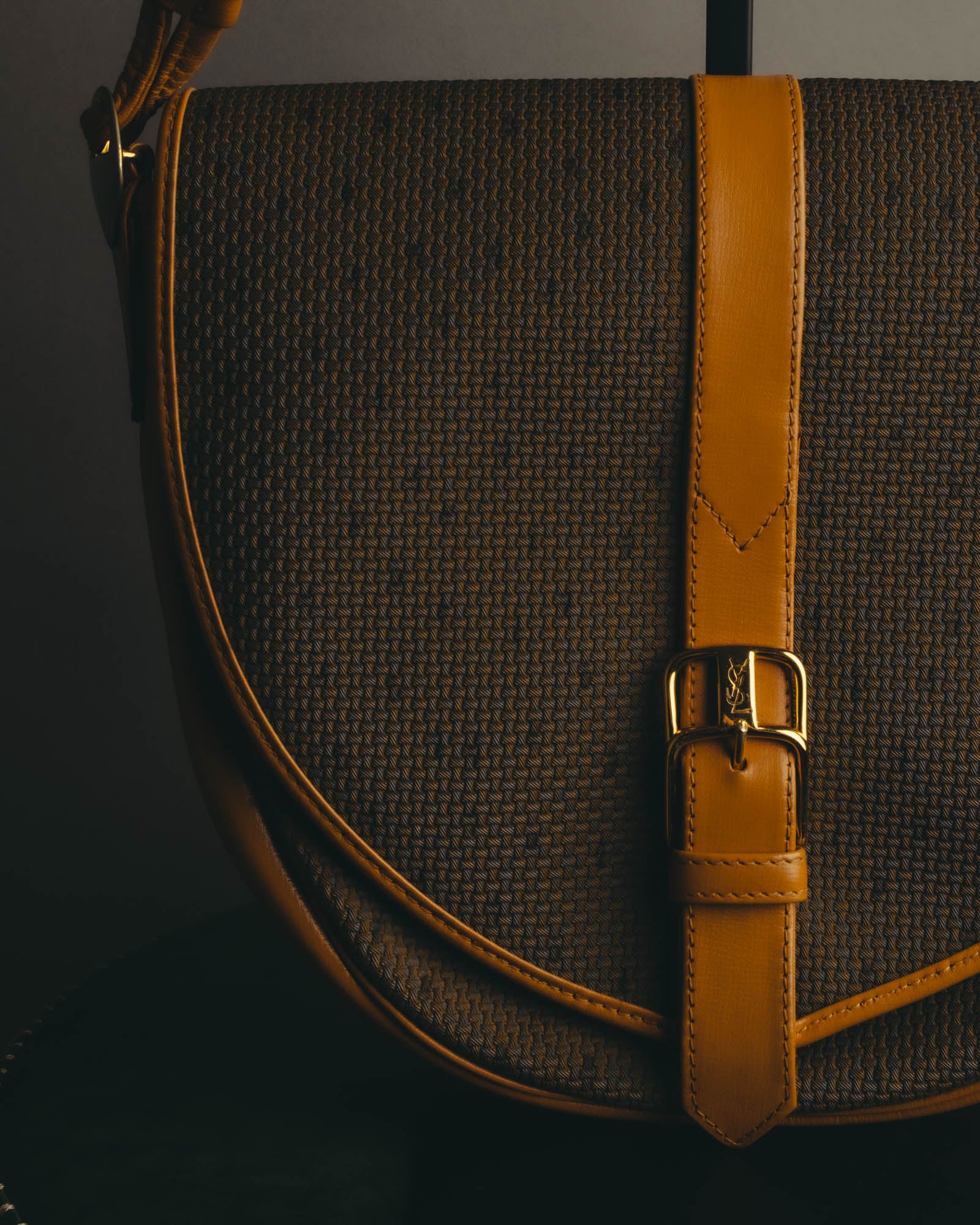 "Yves Saint Laurent" 70's-90's Woven leather shoulder bag