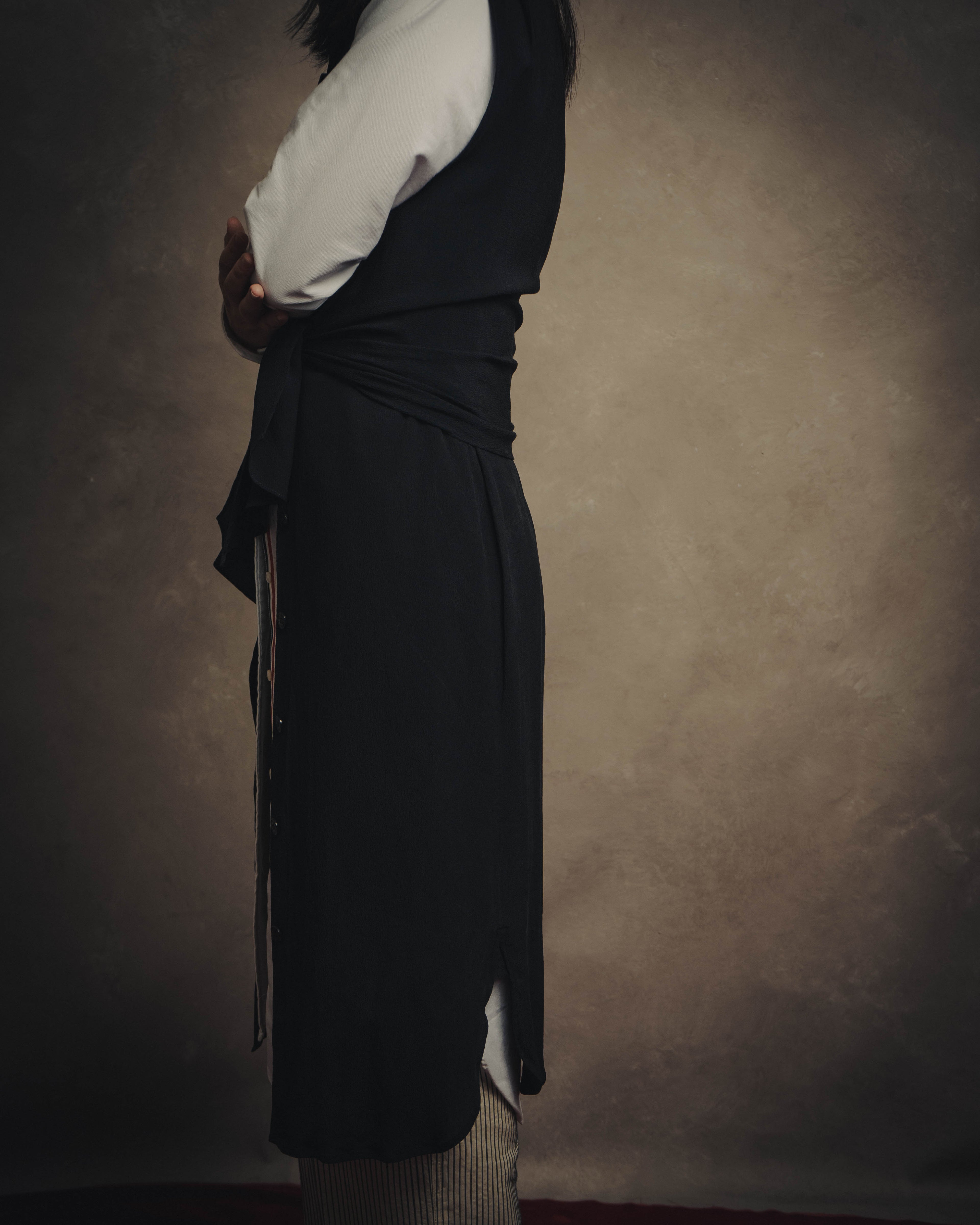 -SPECIAL- “HERMÈS“ 00’s-10’s Sleeveless silk draped shirt dress