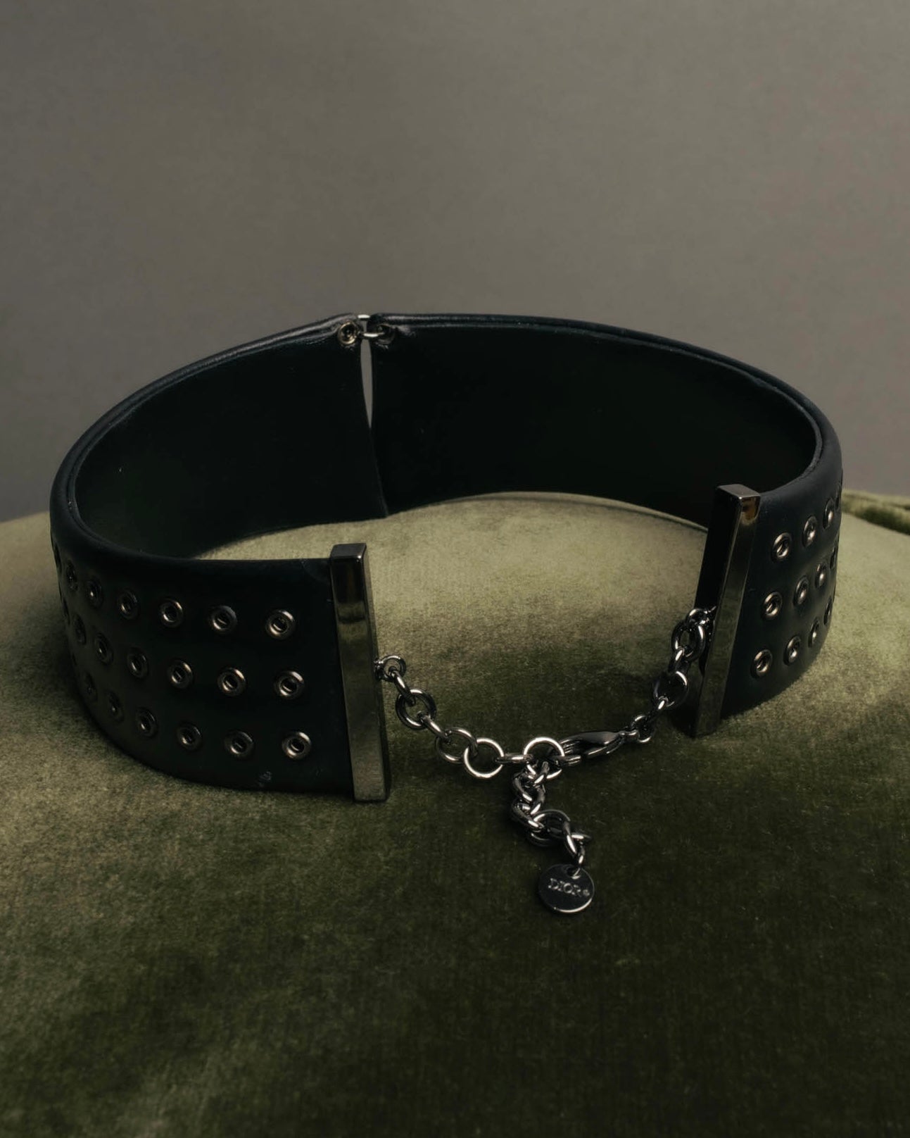 –SPECIAL– "Christian Dior" Late 2000s-2020s Eyelet leather choker necklace