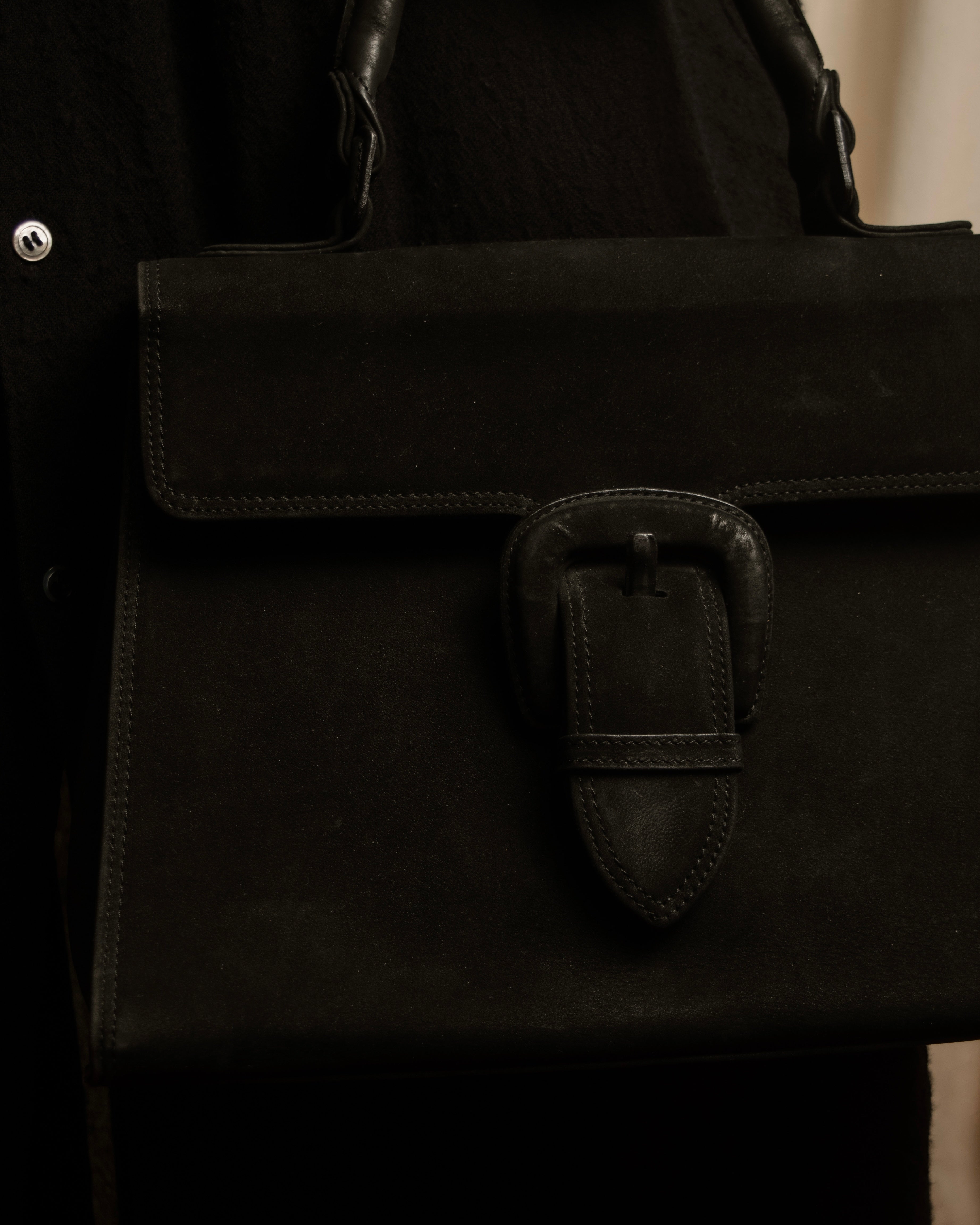 "JEAN PAUL GAULTIER" Front clasp design suede leather hand bag