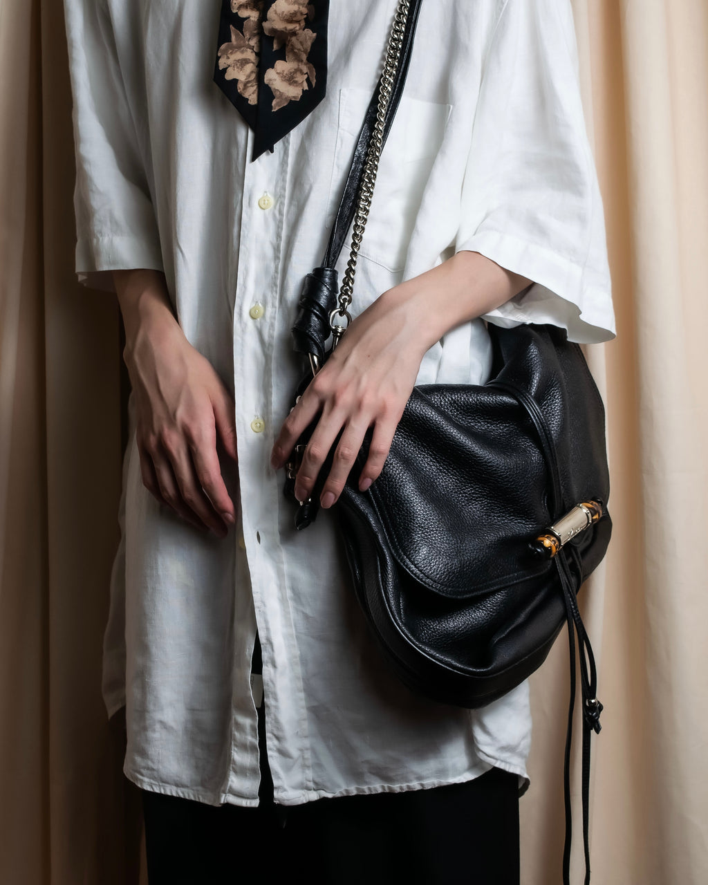"GUCCI" Bamboo design combination chain shoulder leather bag