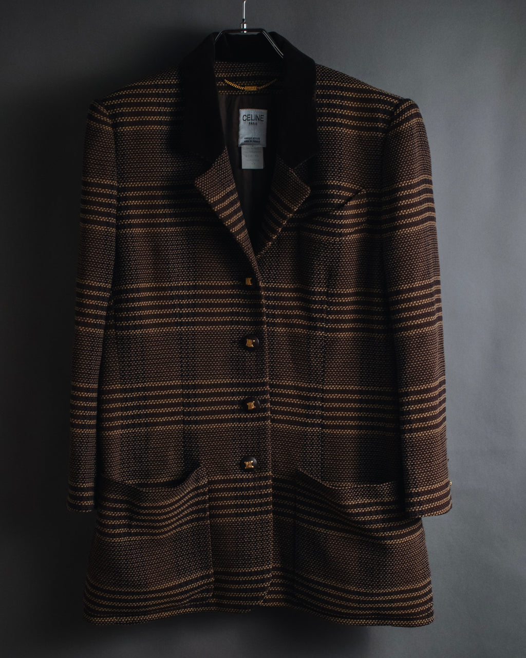 "CELINE" Late 80s–Early 90s velvet-collar woven jacket