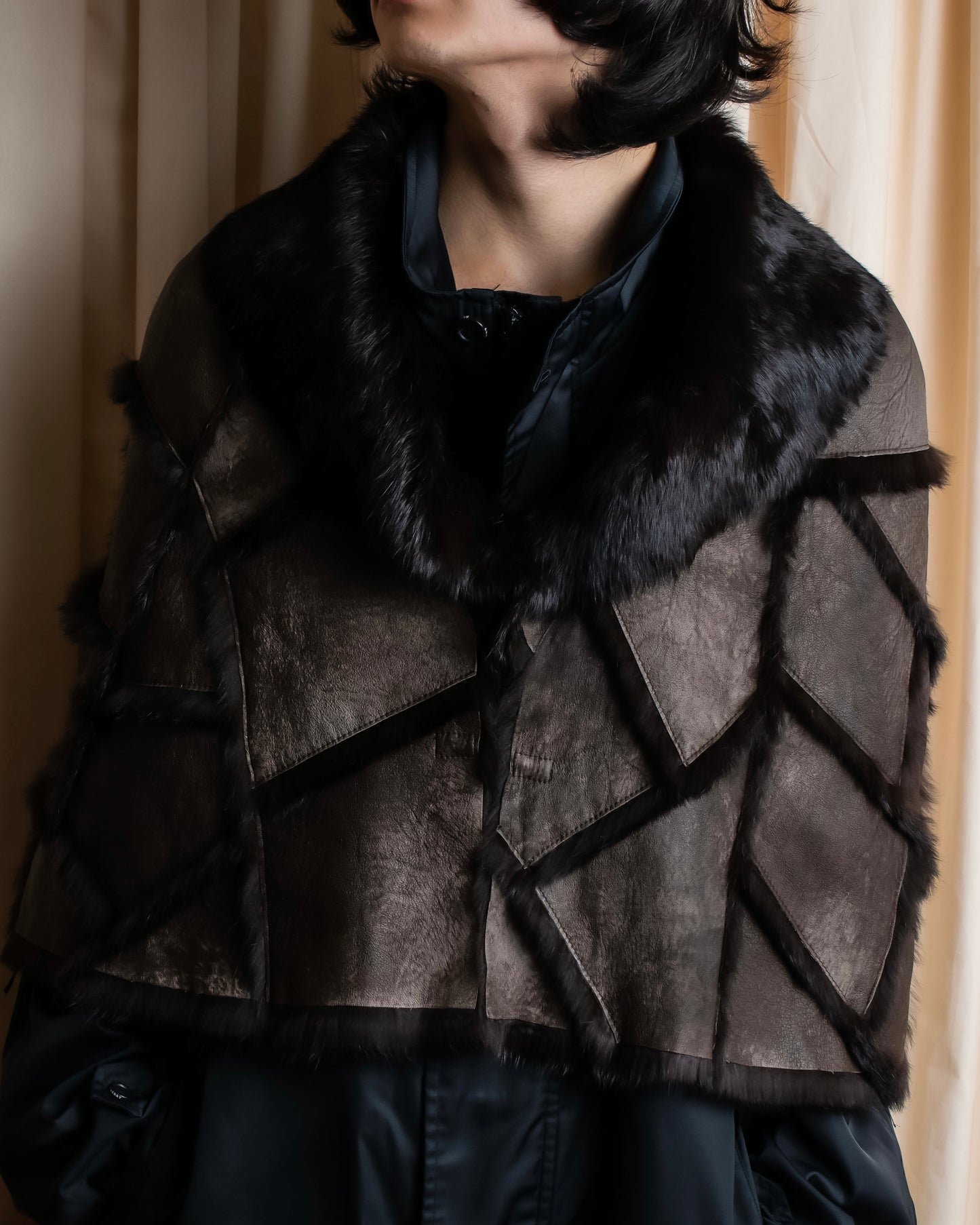 "GIVENCHY" Fur & leather used reversible short shawl collar jacket