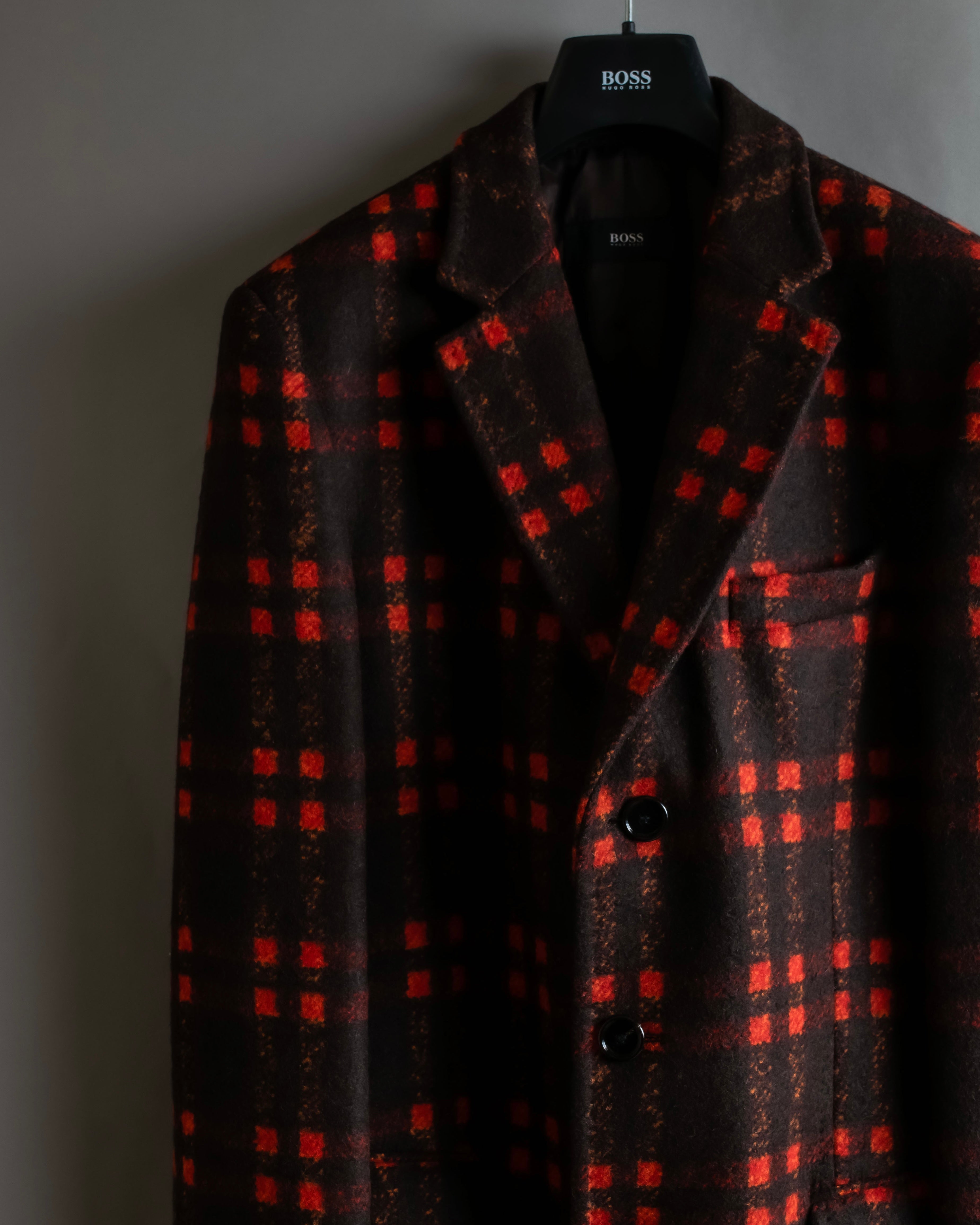 "HUGO BOSS" Plaid brushed wool tailored coat