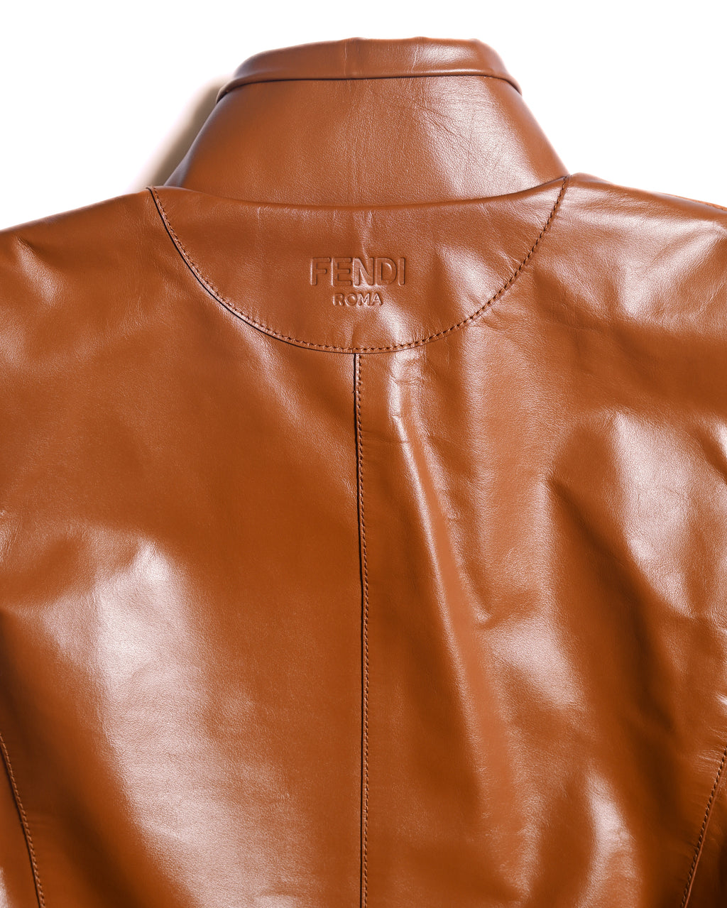 FENDI/ Back Logo Embroidery Calf Leather Short Jacket Brown