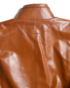 FENDI/ Back Logo Embroidery Calf Leather Short Jacket Brown