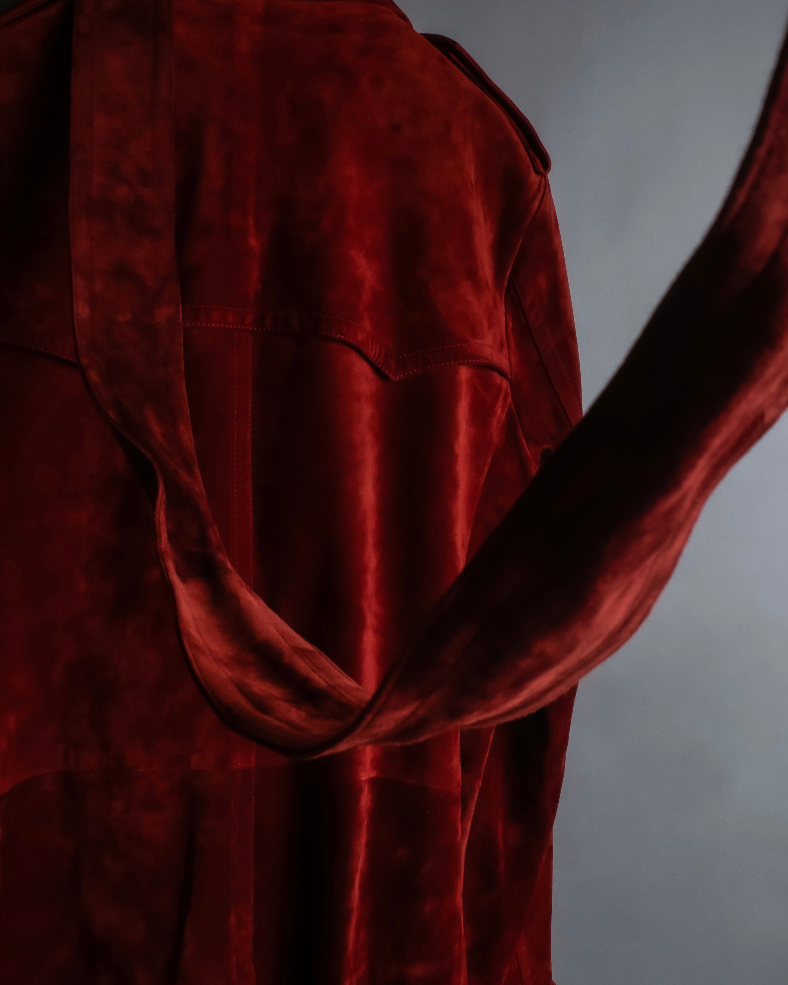 "GUCCI" 1990’s Tom Ford period deep red color suede long trench coat