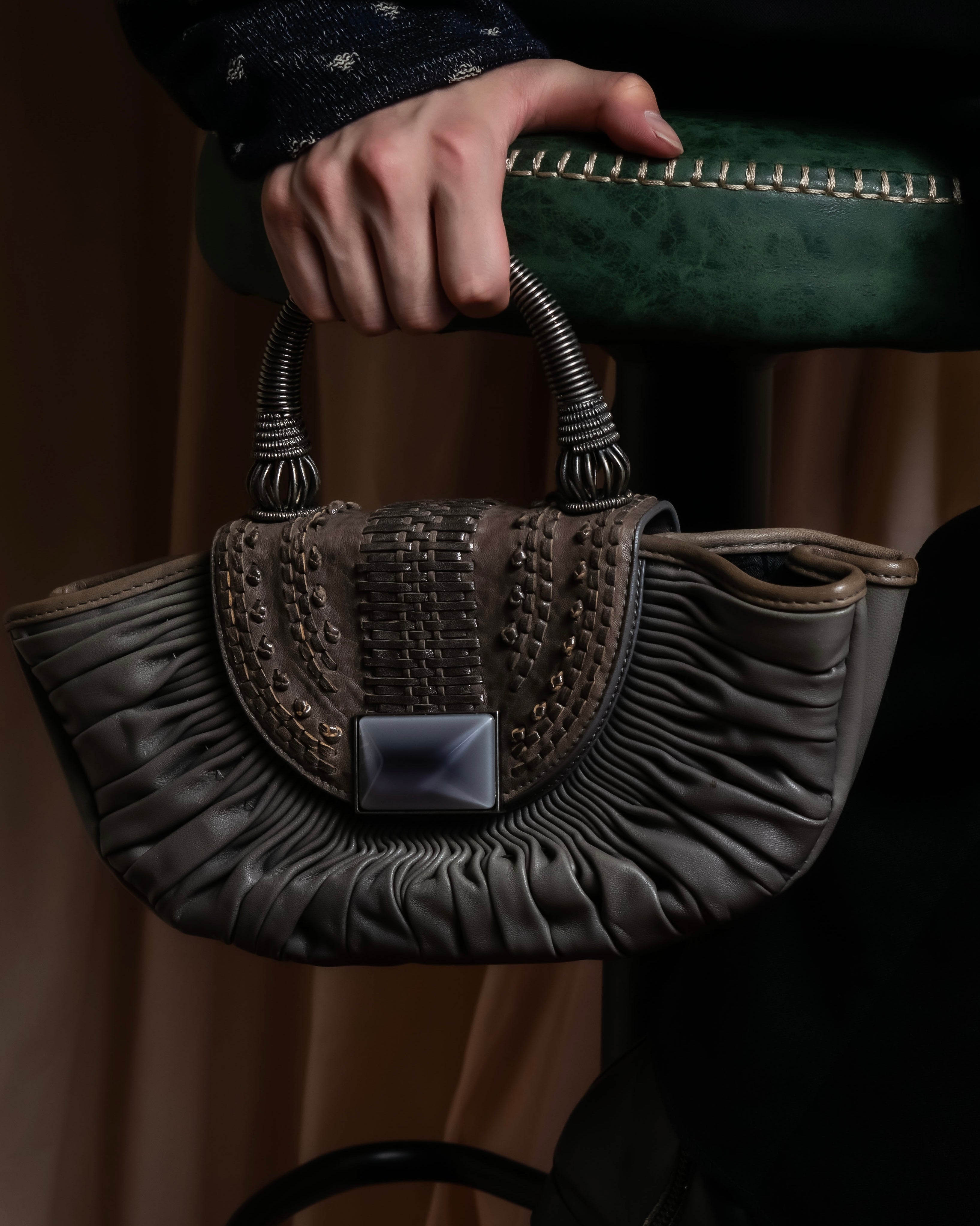 "Christian Dior" John Galliano period Gathering design leather hand bag