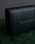"BALENCIAGA" Logo engraved compact leather tri-fold wallet