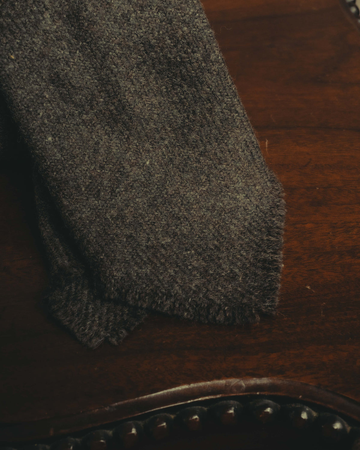 -SPECIAL- "Yves Saint Laurent" 90's-00's Charcoal grey wool textured knit tie