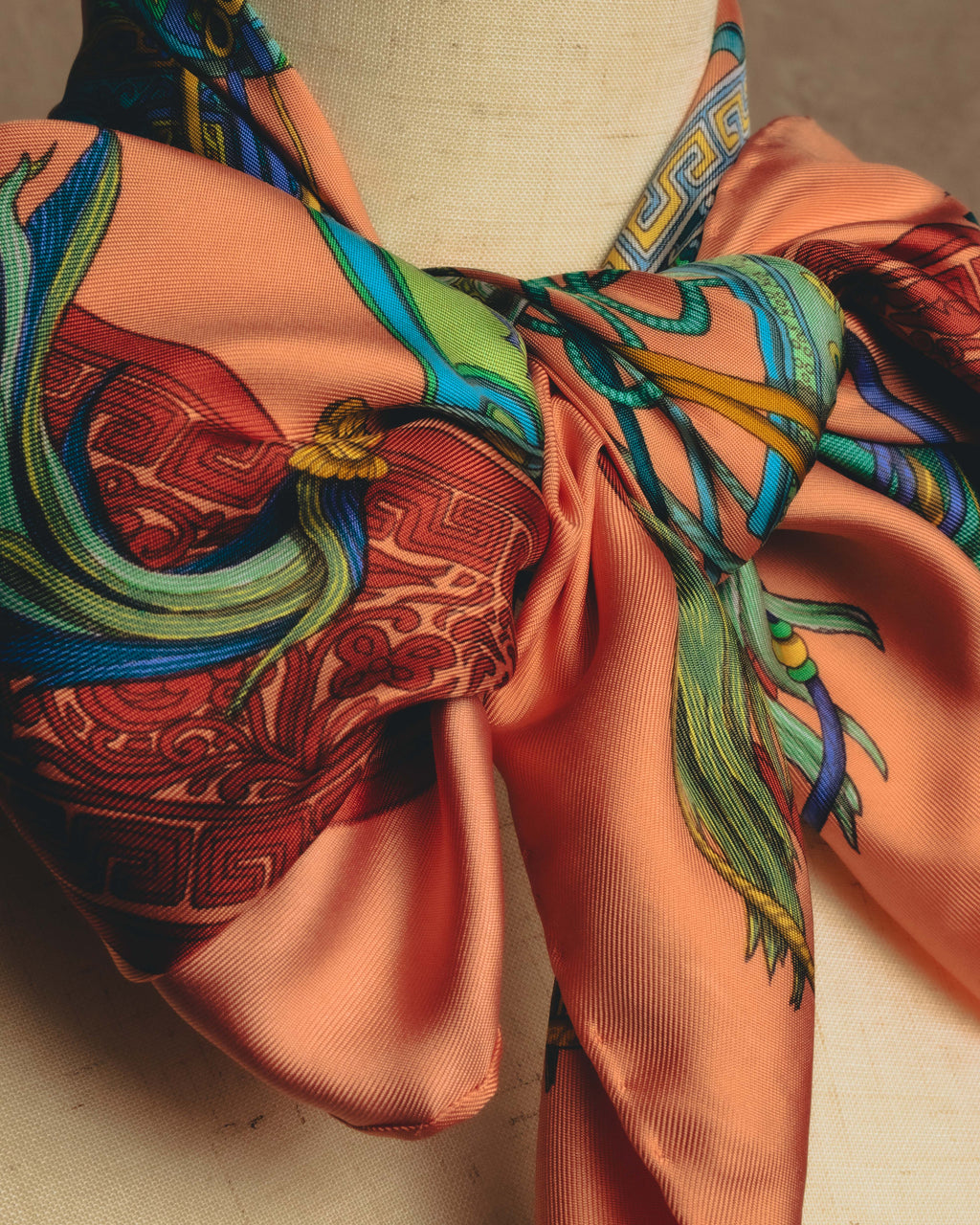 "GUCCI" Late 70's-early 90's oriental motif silk scarf