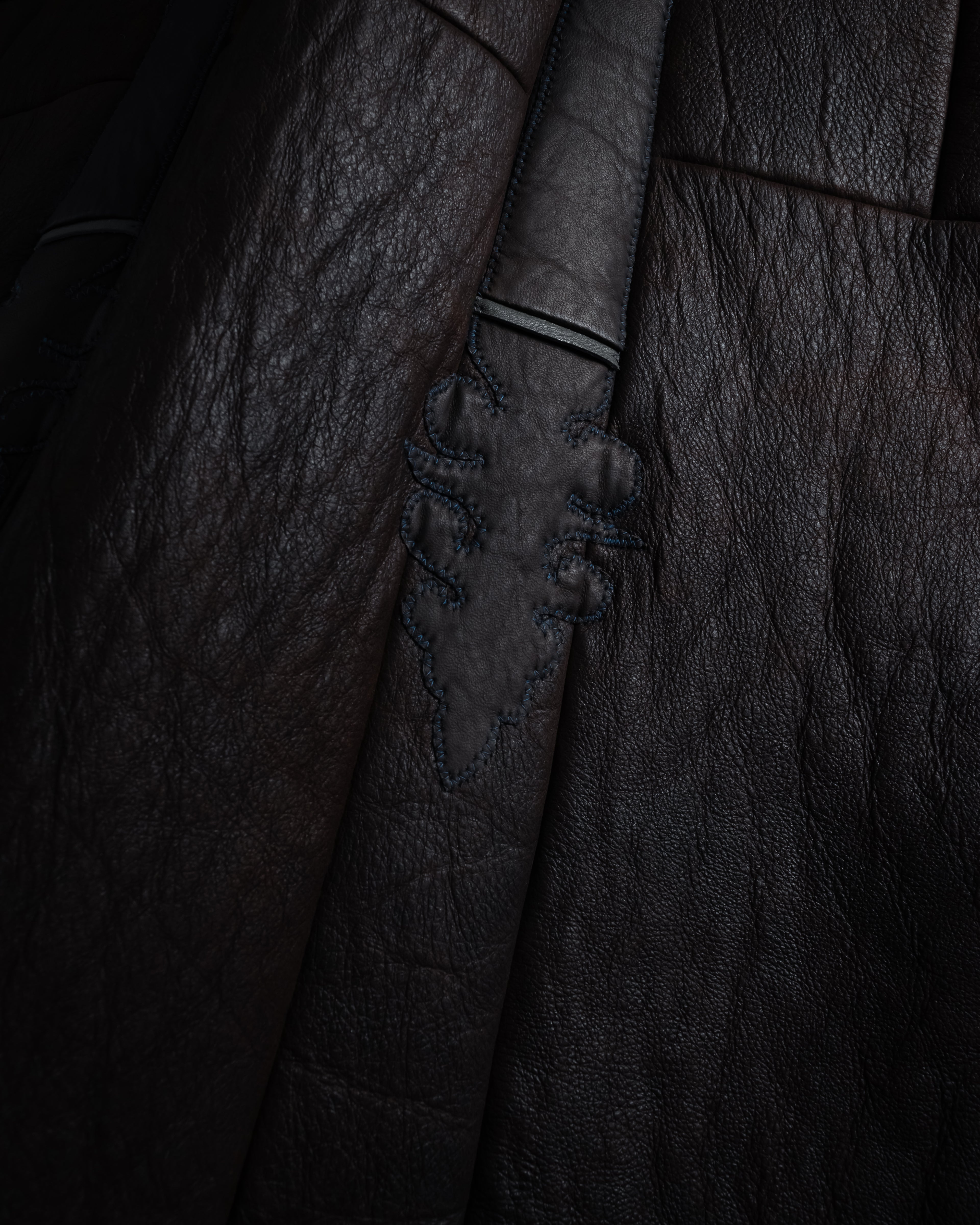 “KENZO” 80’s Folkloric shearling-lined leather long coat