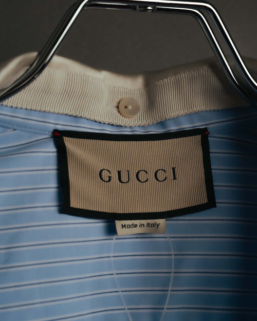 -SPECIAL- "GUCCI" 2010's-20's Pearl embellished detachable collar striped long shirt