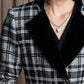 "YVES SAINT LAURENT" Monotone Madras check pattern shaped tailored jacket