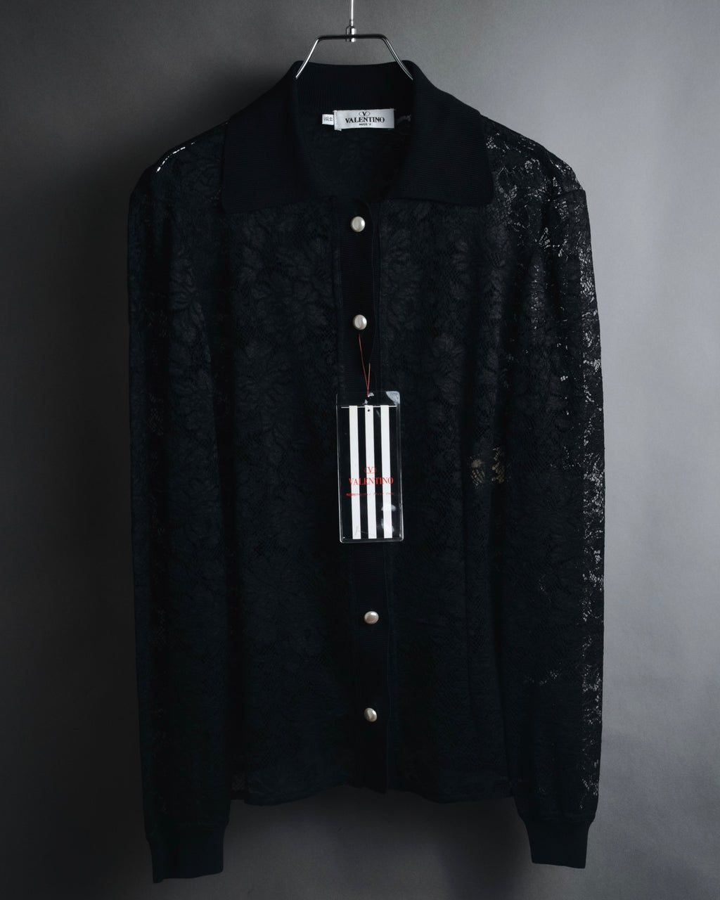 "VALENTINO MISS V" Late 80s botanical lace polo shirt