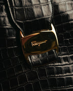 “Salvatore Ferragamo” 90’s-00’s crocodile embossed structured tote bag