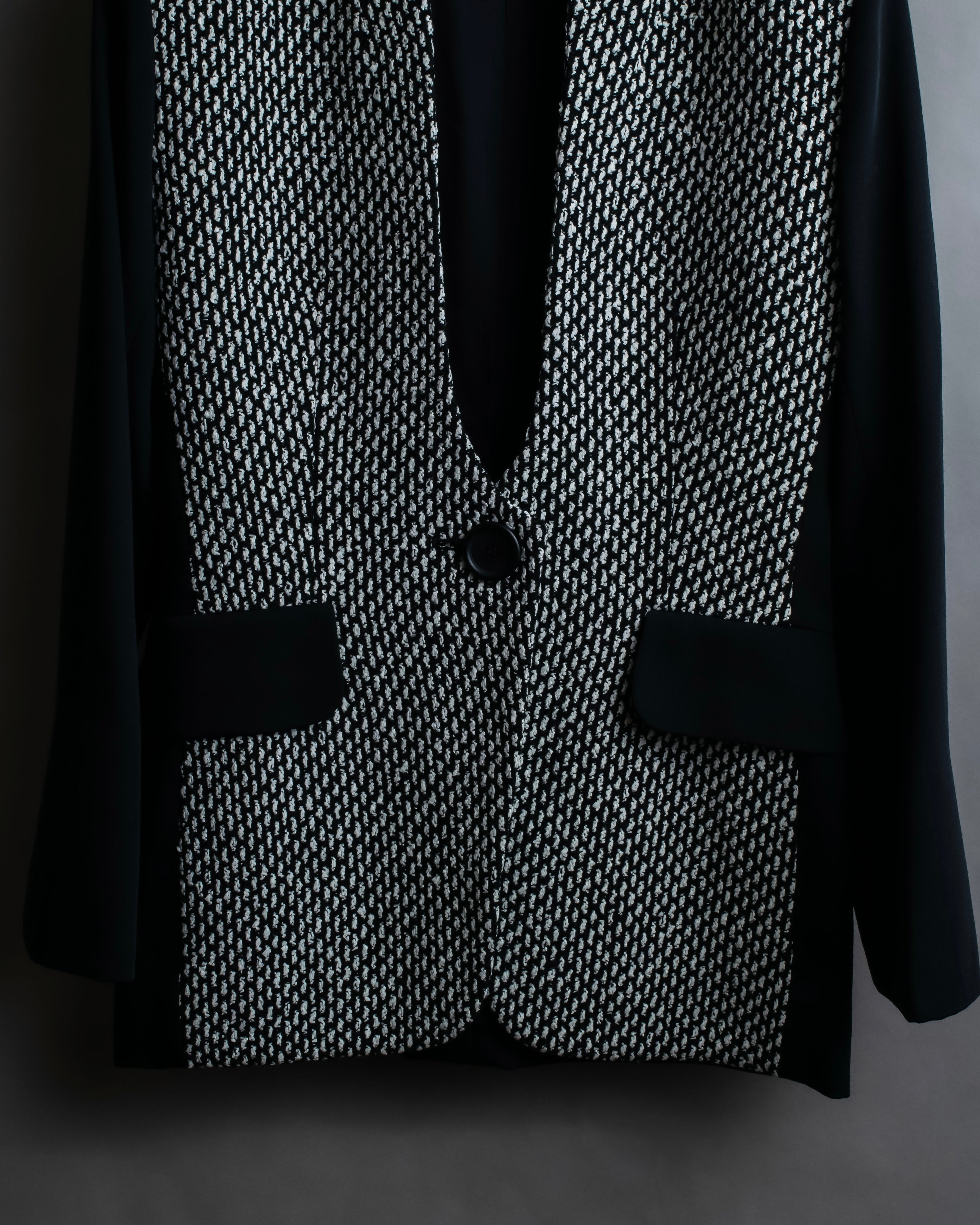 "Christian Dior" Jacquard switching design no-collar jacket