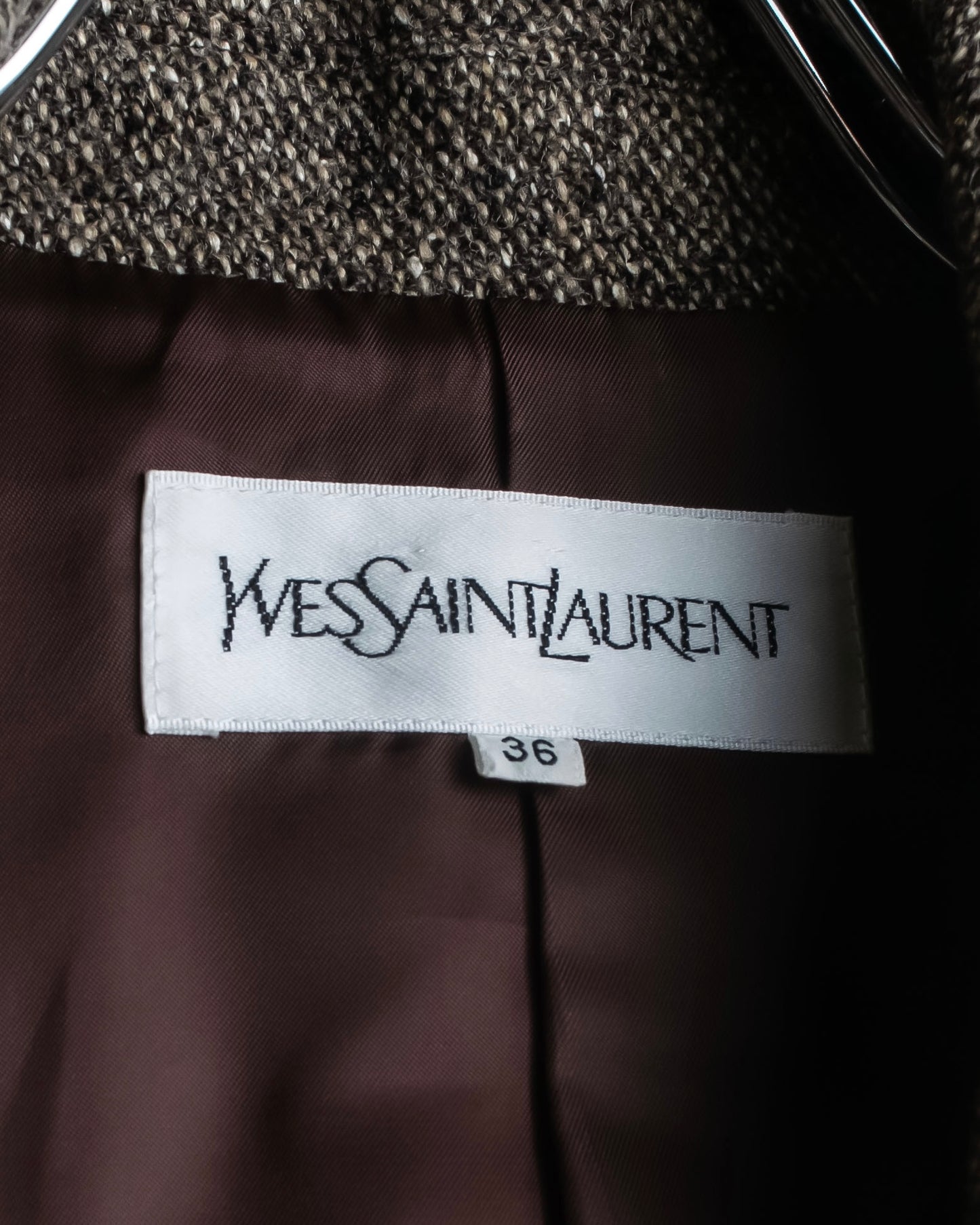 "Yves Saint Laurent Rive Gauche"
Fly front tweed chester coat