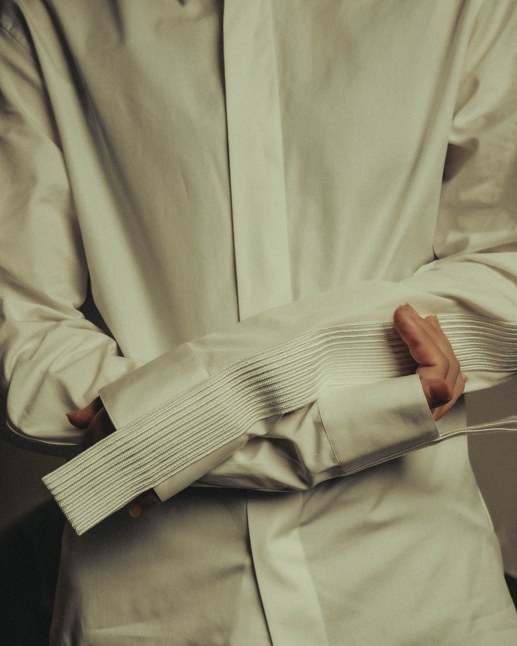 -SPECIAL- "Dior" 10's-20's Sculptural cord embellished concealed placket long sleeve dress shirt