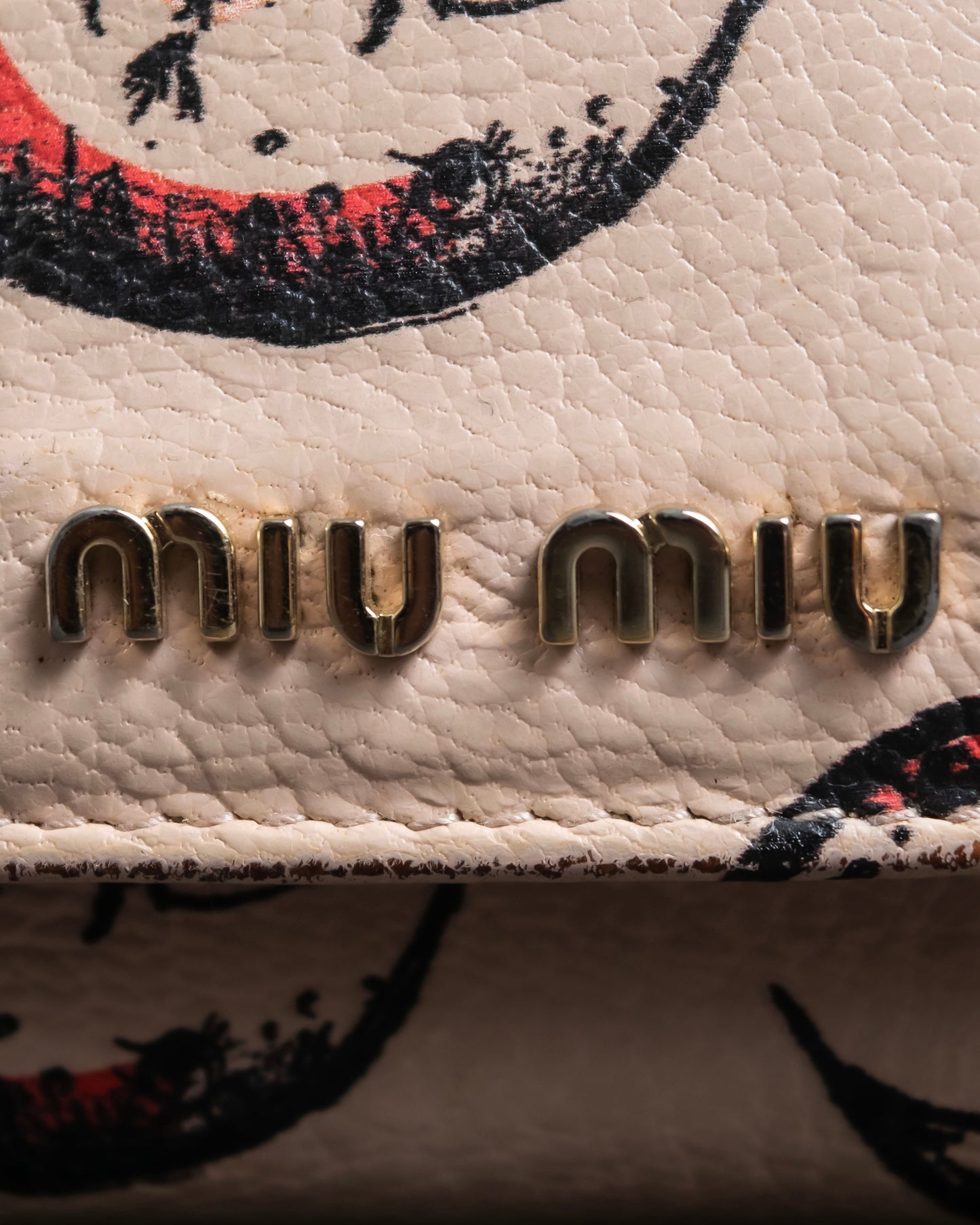 "MIU MIU" Madras leather crescent moon pattern long wallet