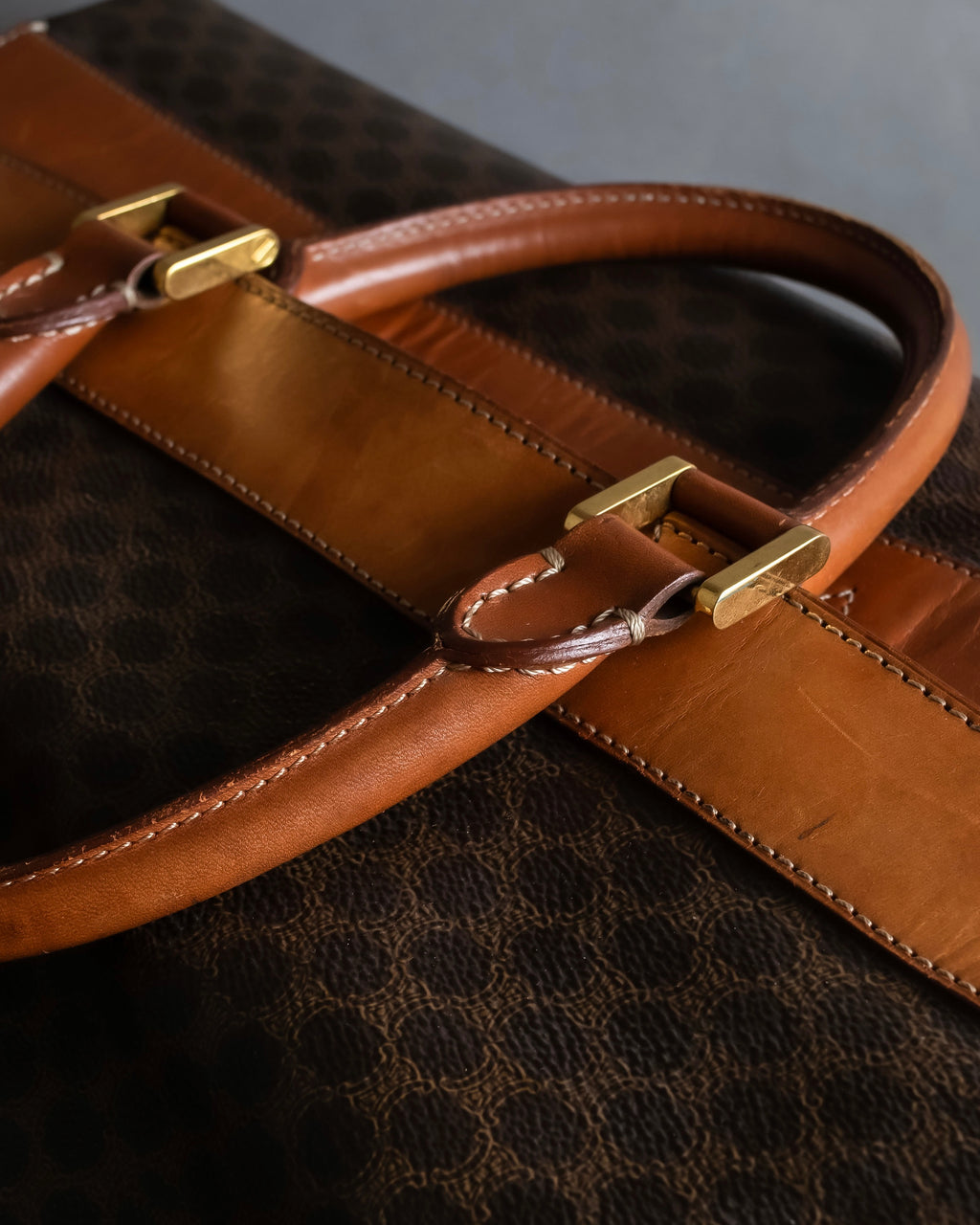 "CELINE" Macadam pattern leather combination boston bag