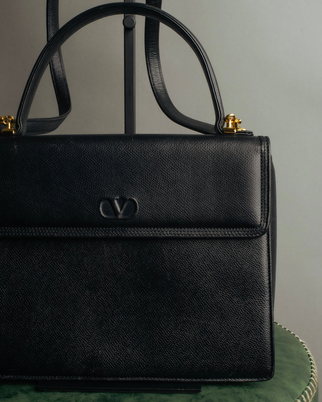 “Valentino Garavani” 90’s-00’s Structured V logo leather handbag