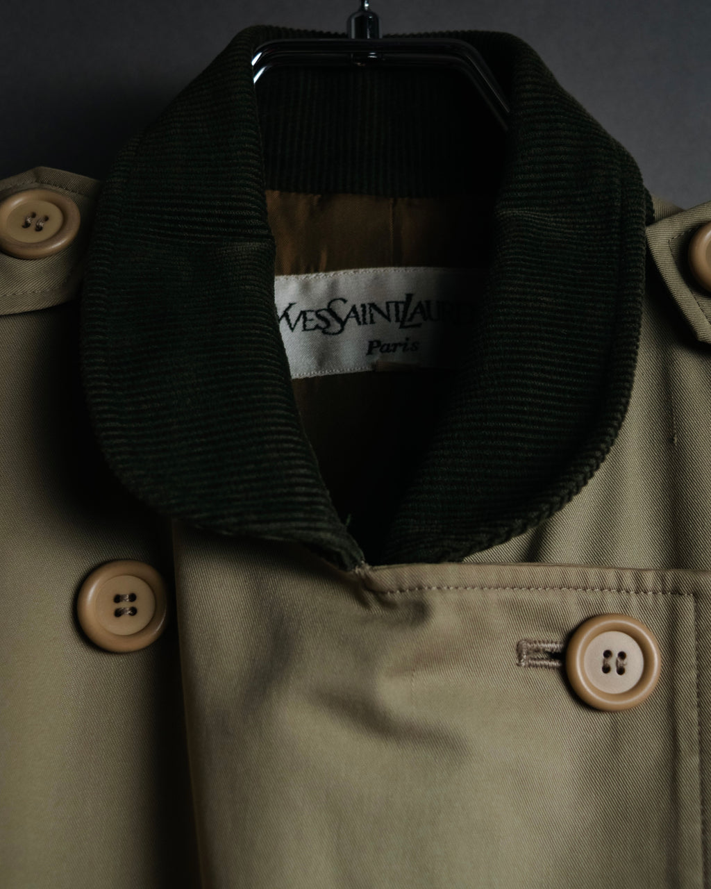 “Yves Saint Laurent” 80’s-90’s Corduroy collar belted trench coat
