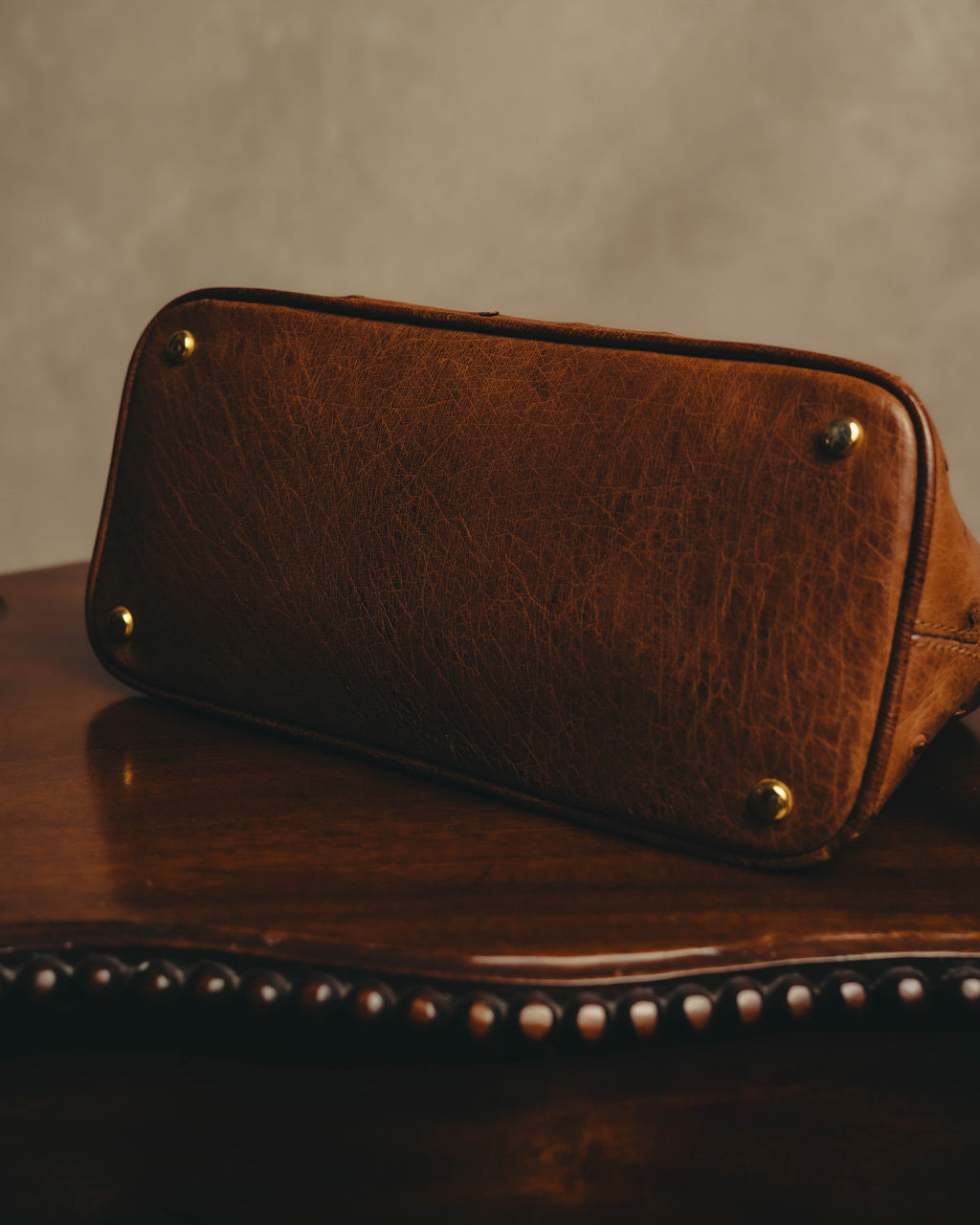 "LOEWE" 80's-90's Classic ostrich leather top handle handbag