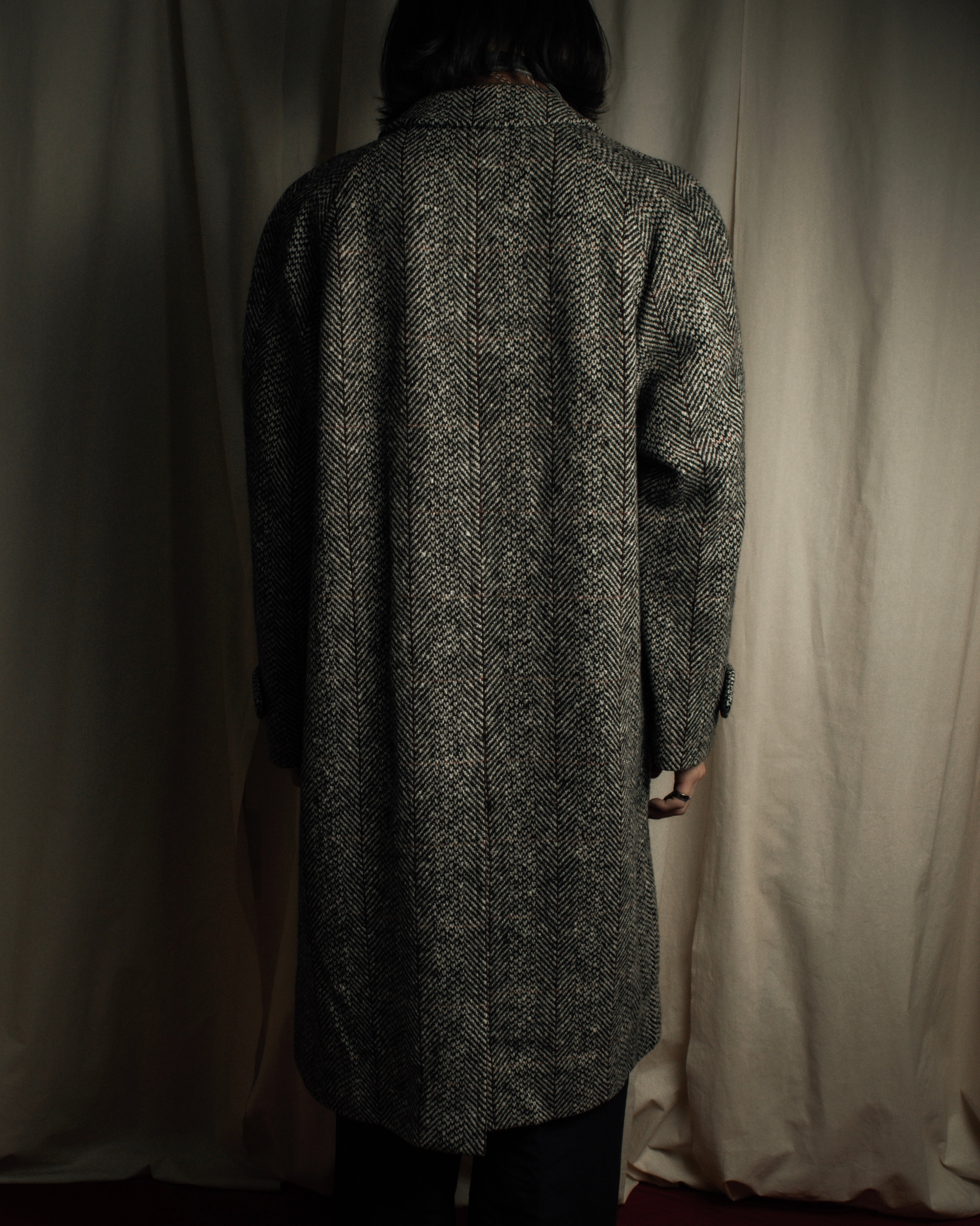 "BURBERRYS" British tweed fly front stand collar coat