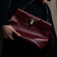 "BVLGARI" Marble motif burgundy color leather shoulder bag