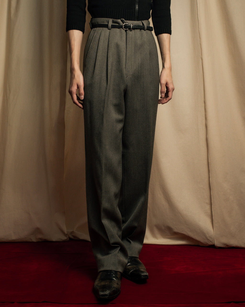 "YVES SAINT LAURENT" Deep pleat tapered wool slacks