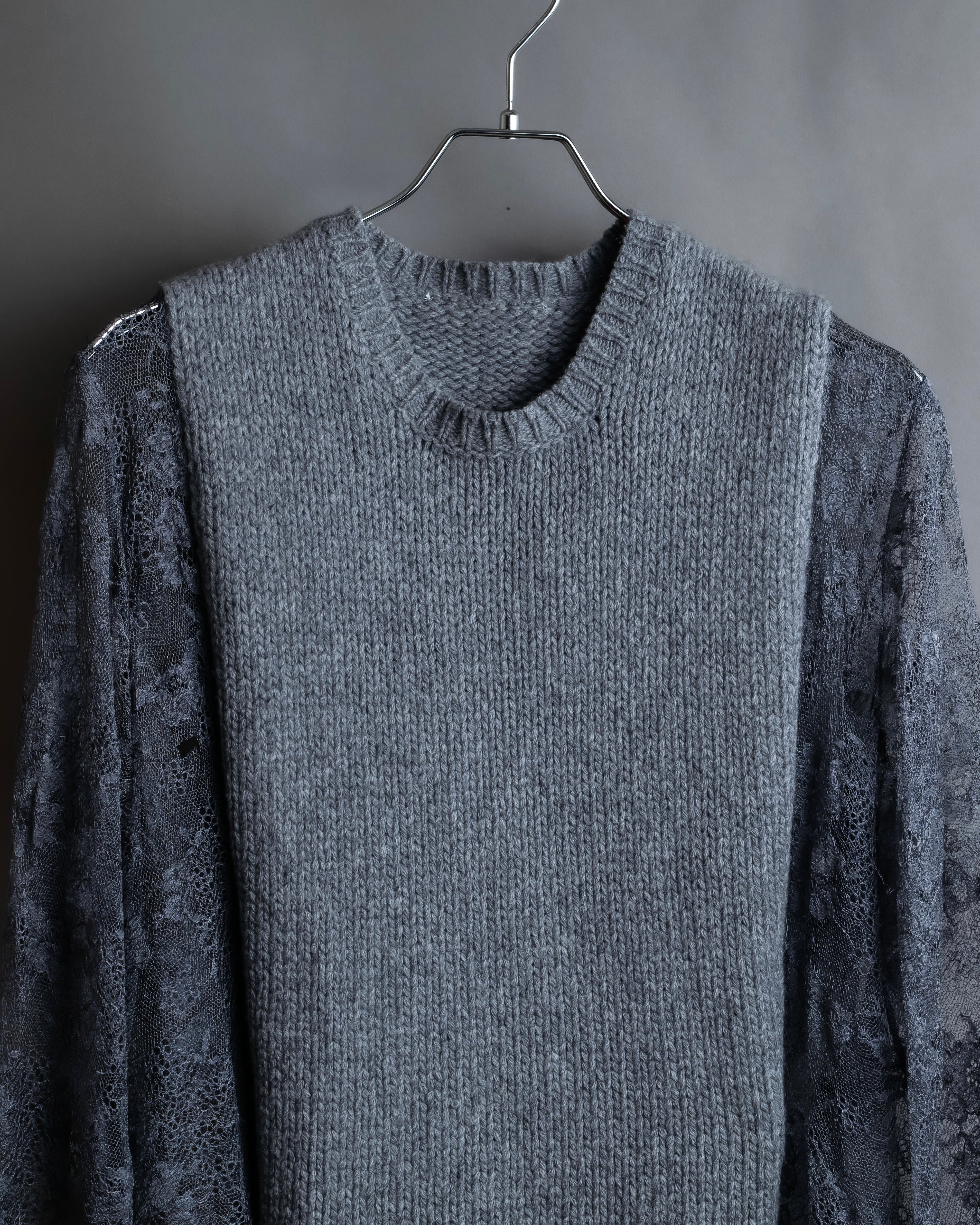 "VALENTINO" Floral lace cable knit docking design pullover