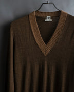 "HERMES" Gaultier period H logo engraved V-neck knit