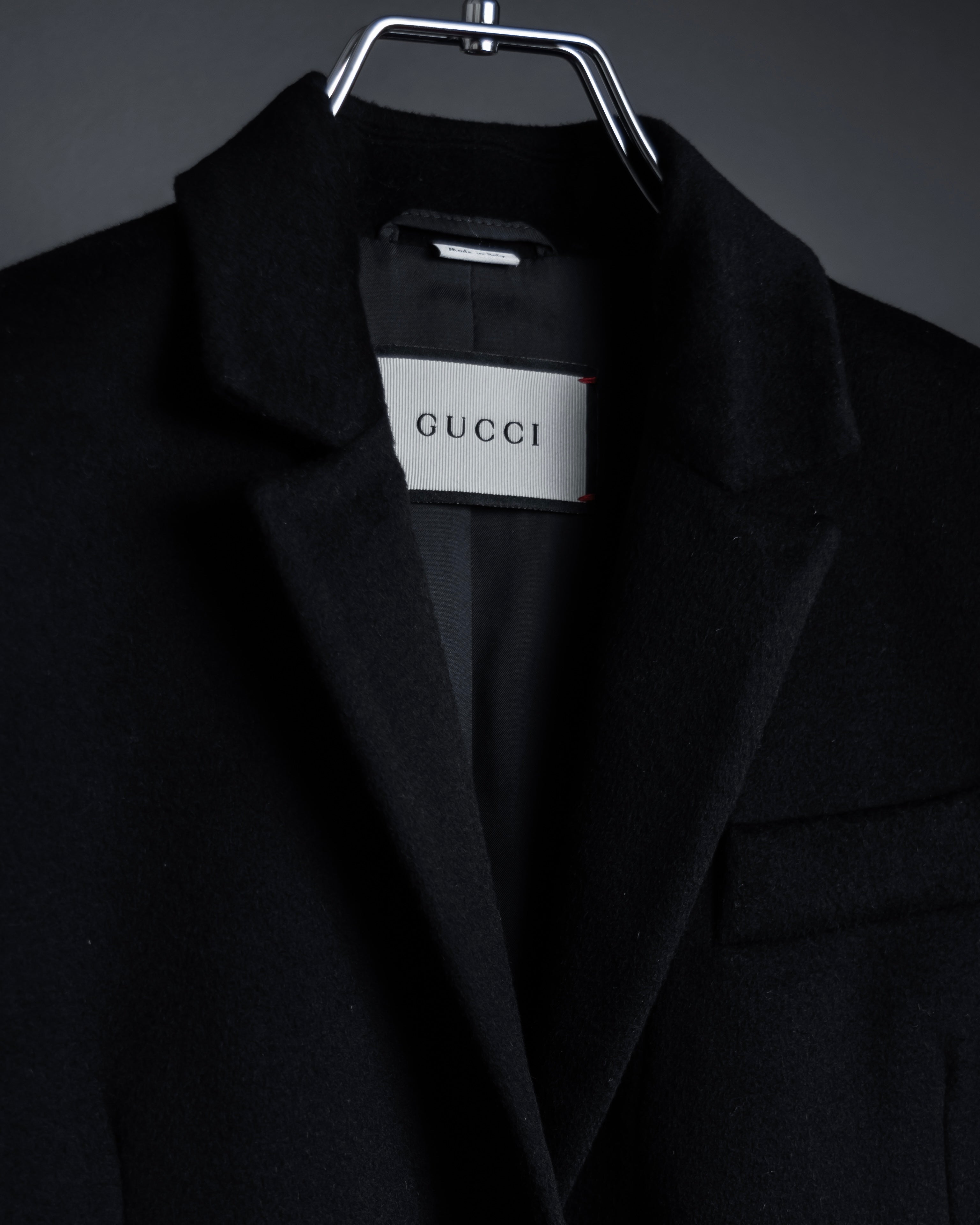 "GUCCI" Michele period solid black wool tailored coat