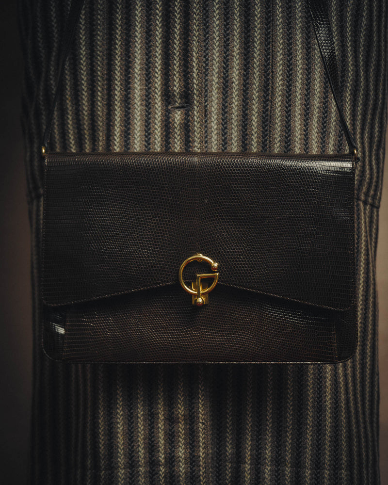 -SPECIAL- “GUCCI” 70’s-80’s lizard embossed flap shoulder bag