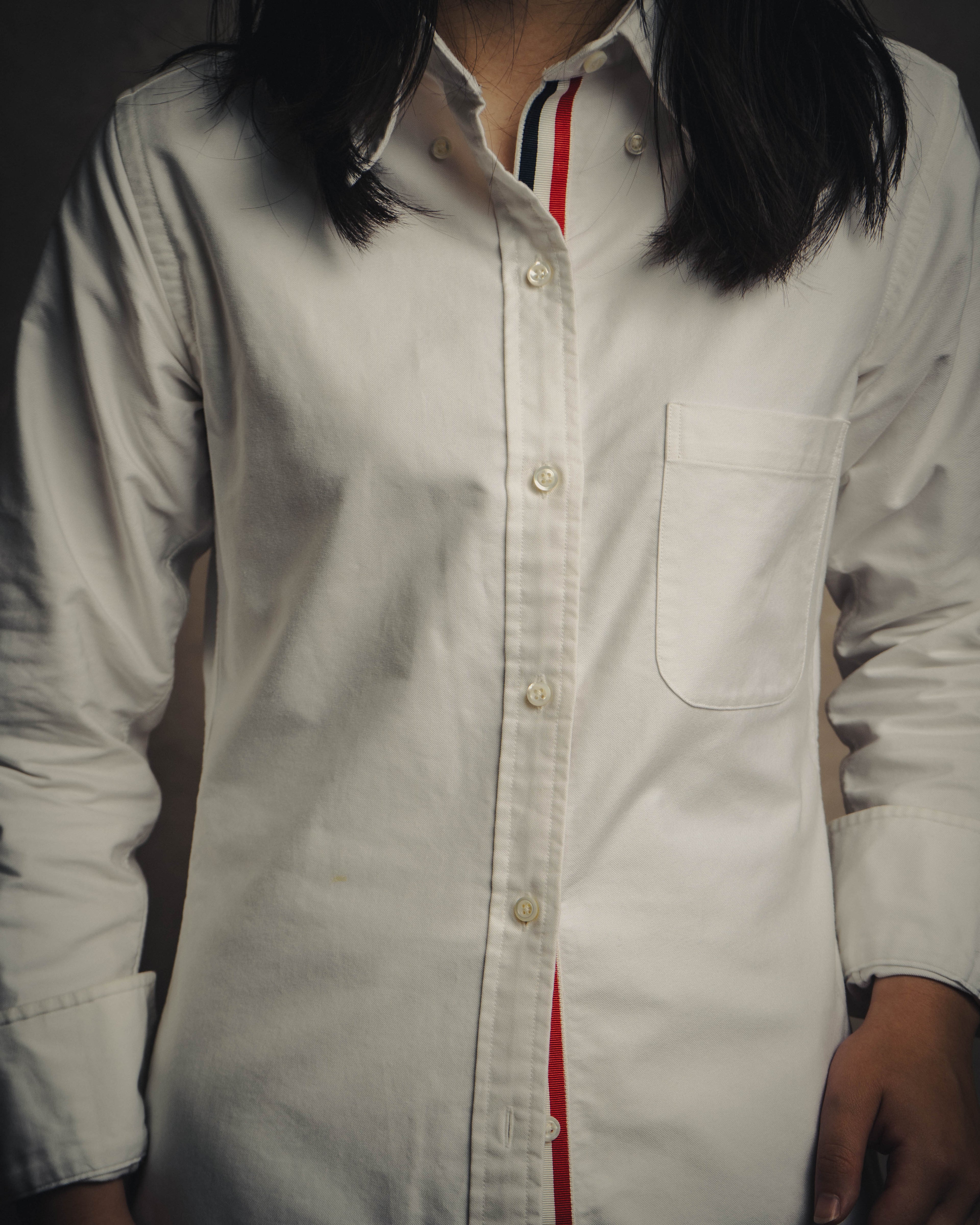 -SPECIAL- “THOM BROWNE” 2010’s tricolor grosgrain oxford shirt dress