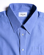 CÉLINE/ Beautiful Colored Logo Embroidered Cotton Shirt Blue