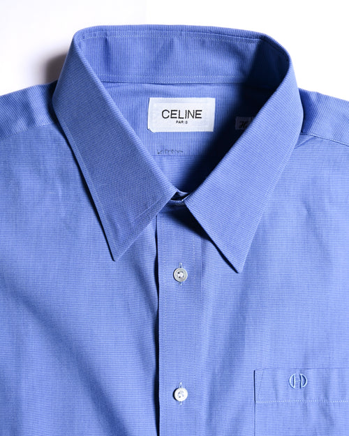 CÉLINE/ Beautiful Colored Logo Embroidered Cotton Shirt Blue