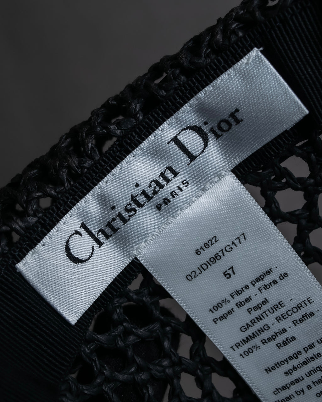 "Christian Dior" Raffia ribbon design paper fiber hat