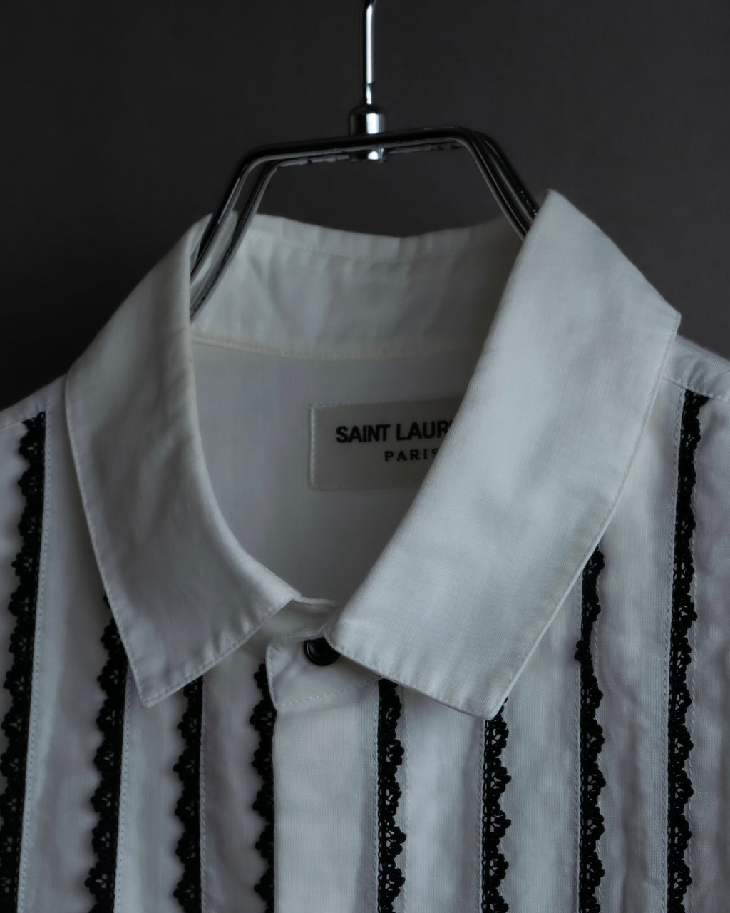 "Saint Laurent" 22SS Ribbon lace design tuxedo shirt