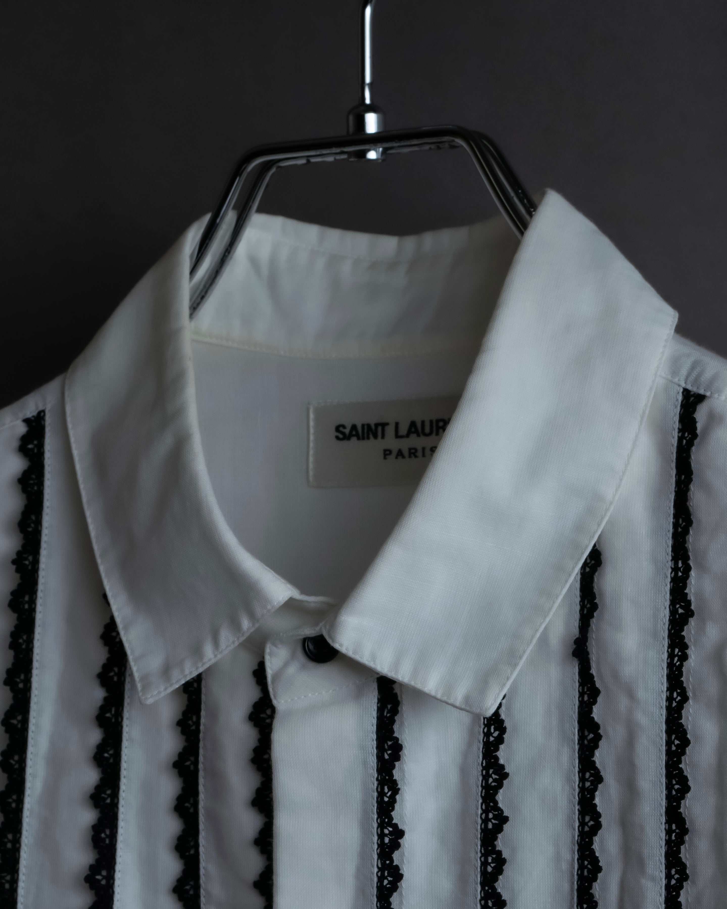 "Saint Laurent" 22SS Ribbon lace design tuxedo shirt