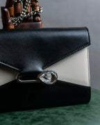 "Alexandar McQueen" Two-tone crystal clasp leather shoulder wallet