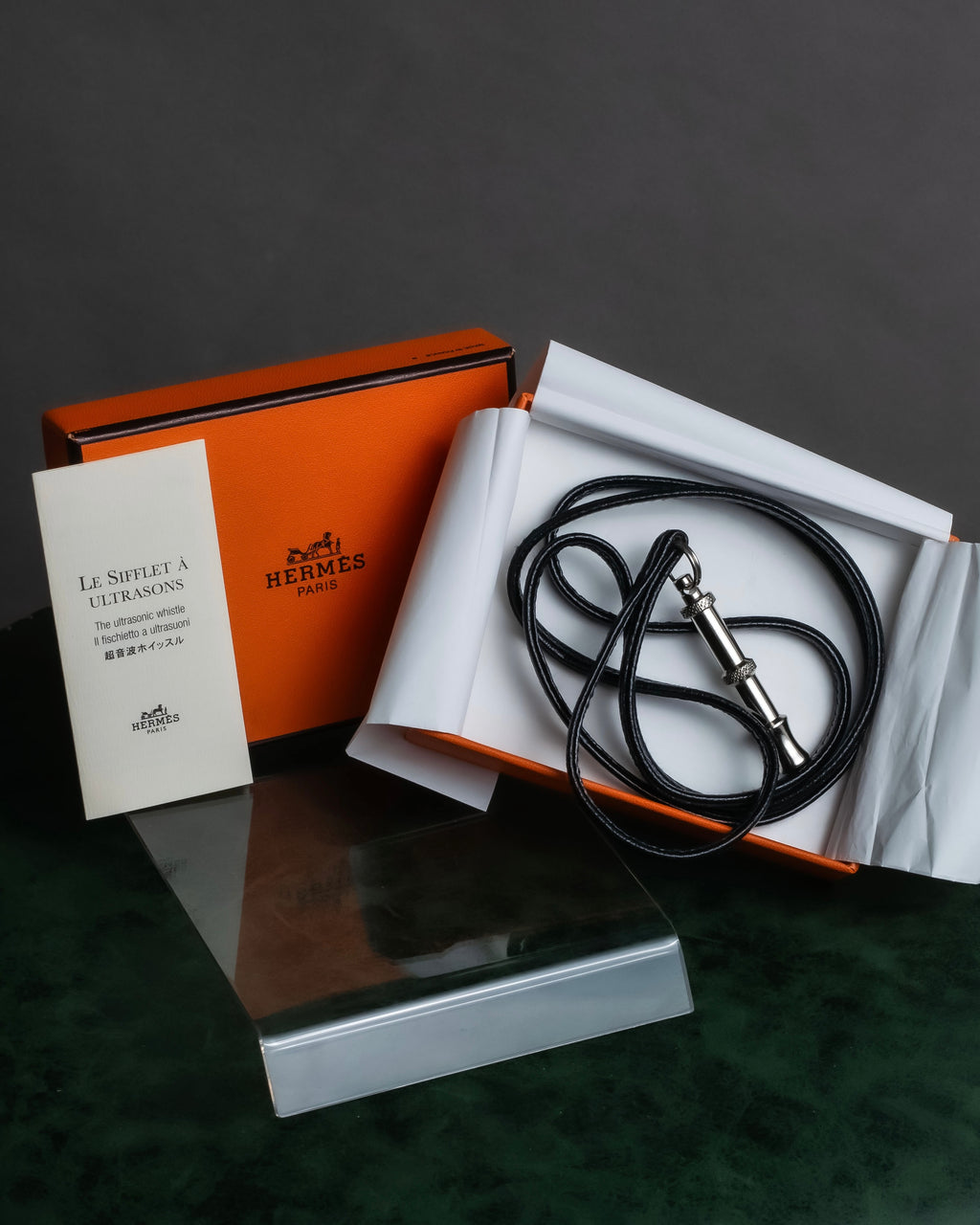 "HERMES" Le Sifflet à Ultrason series whistle motif leather necklace