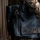 "Chloe" Eclipse series logo engraved leather tote bag