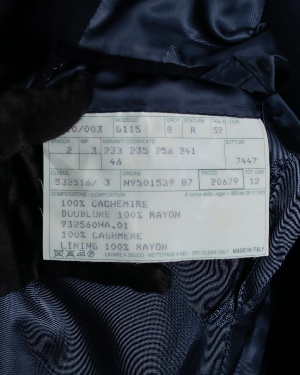 "HERMES" 90's Pure cashmere navy blue tailored jacket