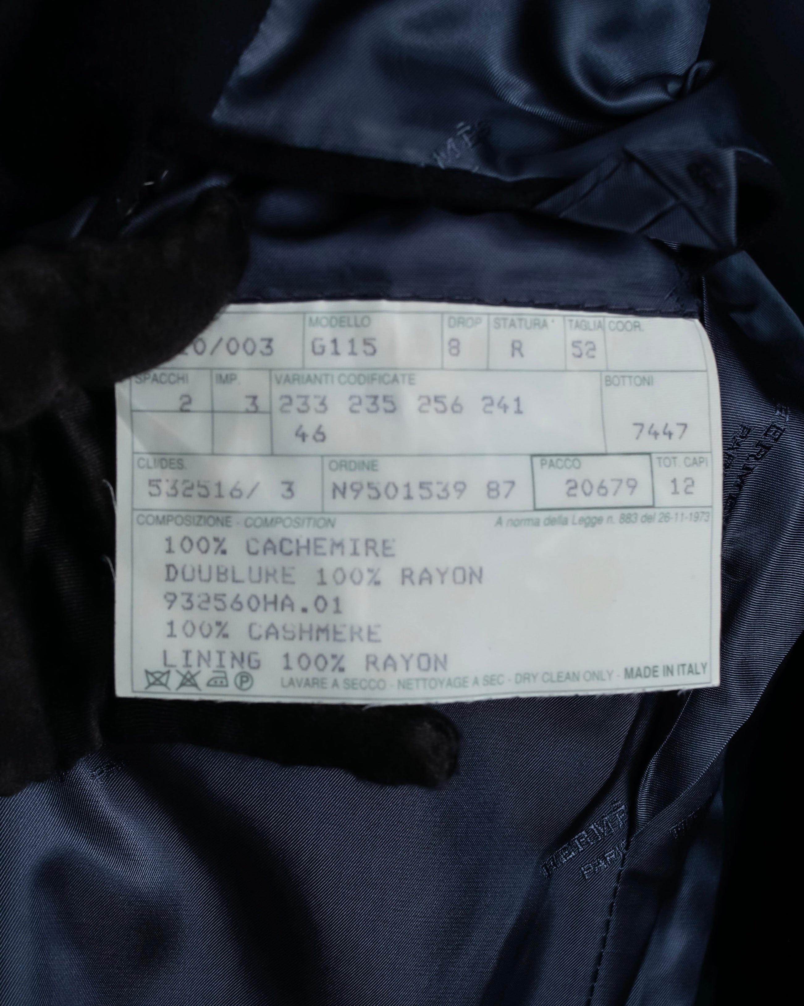 "HERMES" 90's Pure cashmere navy blue tailored jacket