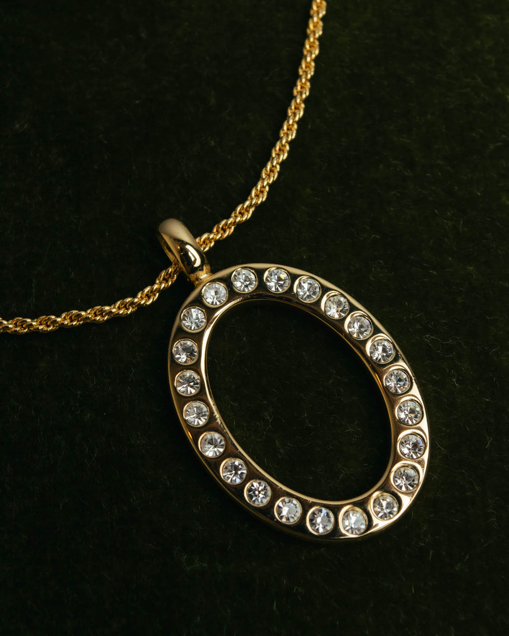"Christian Dior" 80's-00's Rhinestone oval pendant necklace