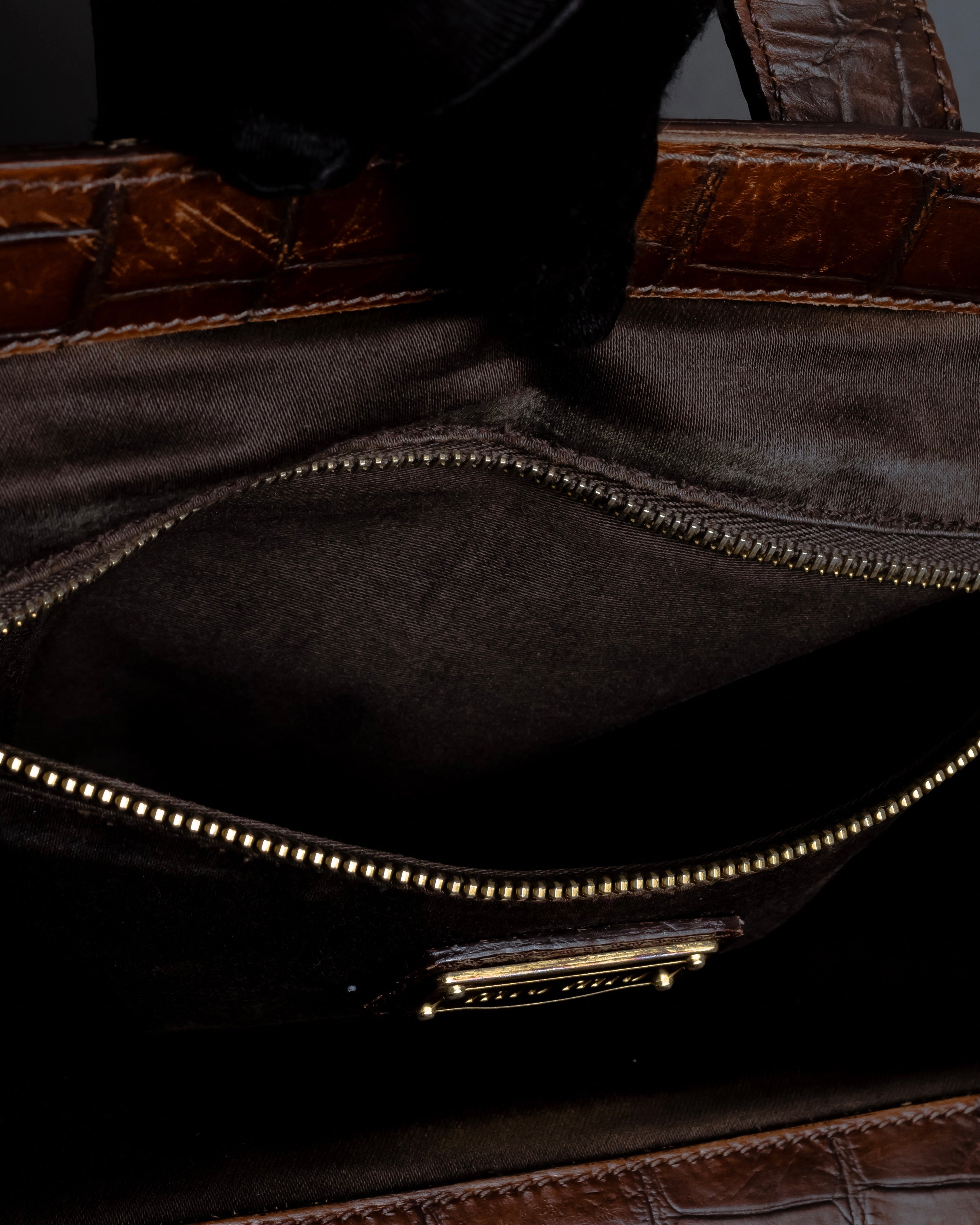 "MIU MIU" Antique design crocodile embossed leather 2way bag