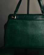 -SPECIAL- "Yves Saint Laurent" 80's-90's Glossy green exotic leather shoulder handbag